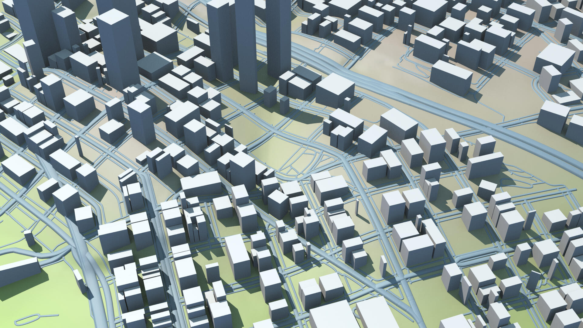 A sample render of varied road widths.