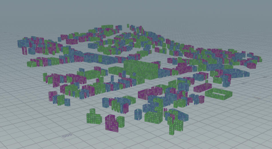 Wall modules, grouped into three different color variations.