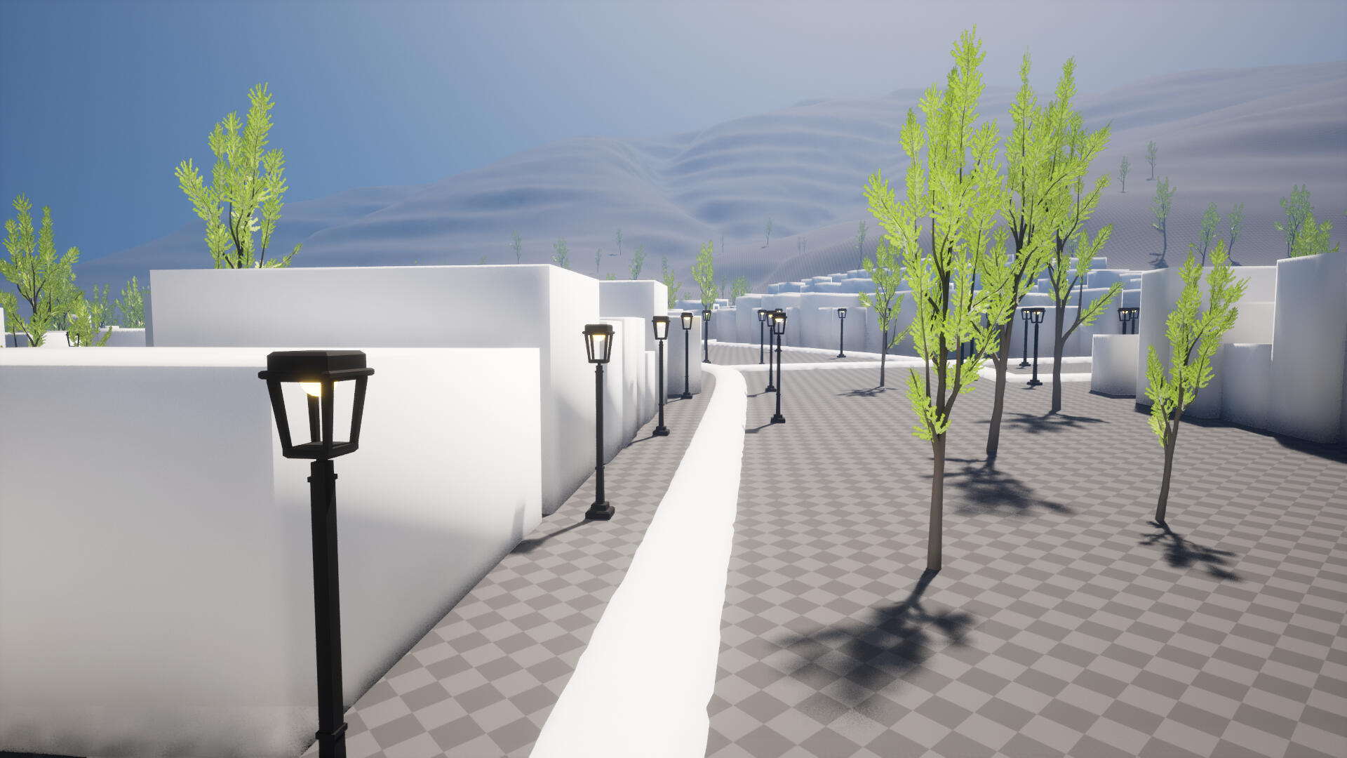 Basic buildings and roads in Unreal.