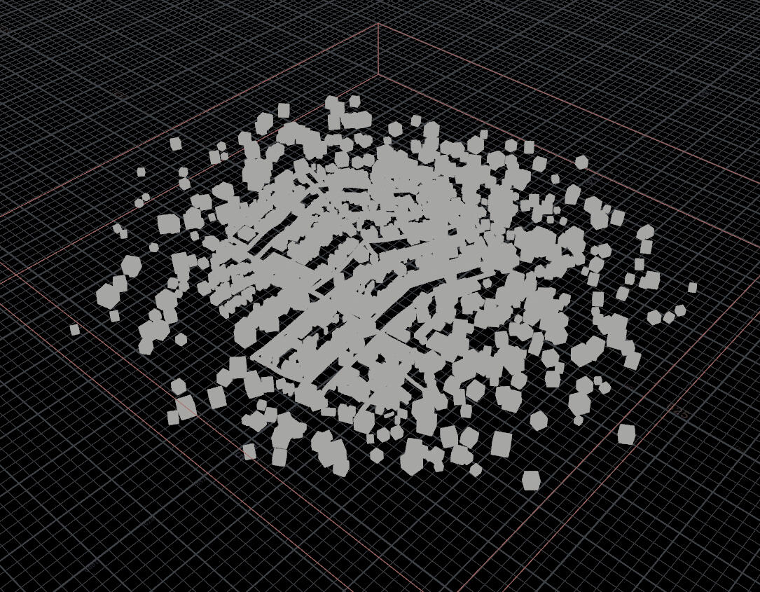 The generated volume for all input buildings and props.