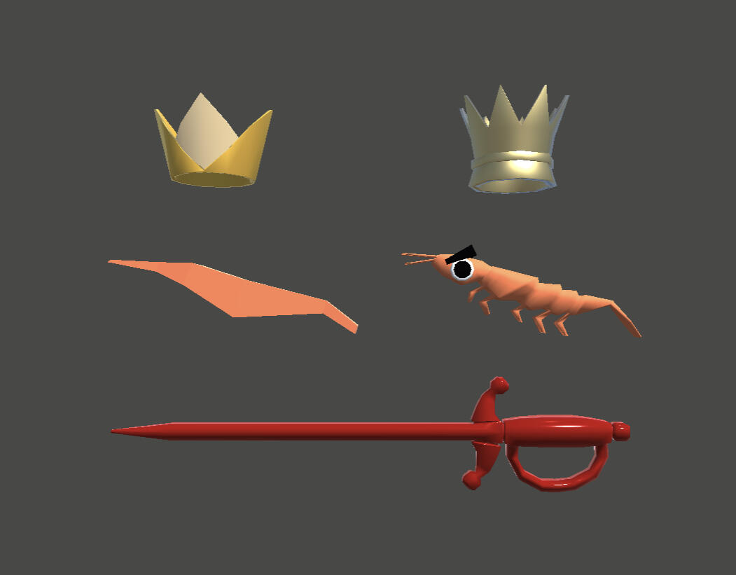 Krill-related models. The "low poly" krill is used in the krill swarm boids simulation.
