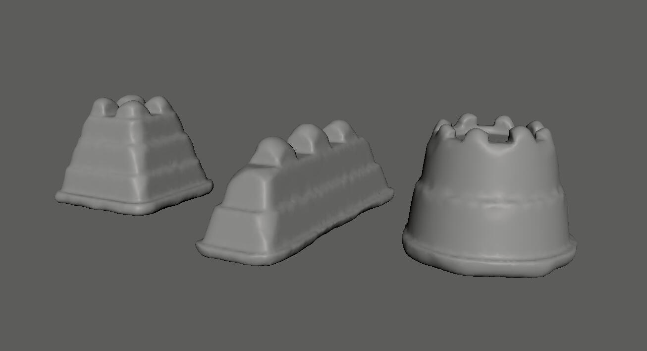 Worn-down sand castles.